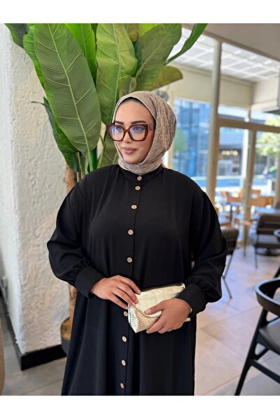 Güler Casual Siyah Renk Düğmeli Ayrobin Kumaş İkili Takım