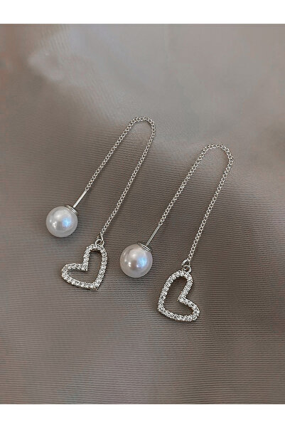 Take Two By Styli Pearl Heart Dangle Threader Earrings