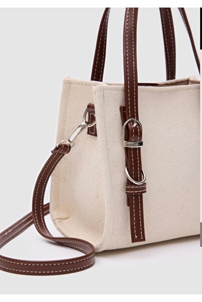 LEVA Kanvas kumaş bej çanta