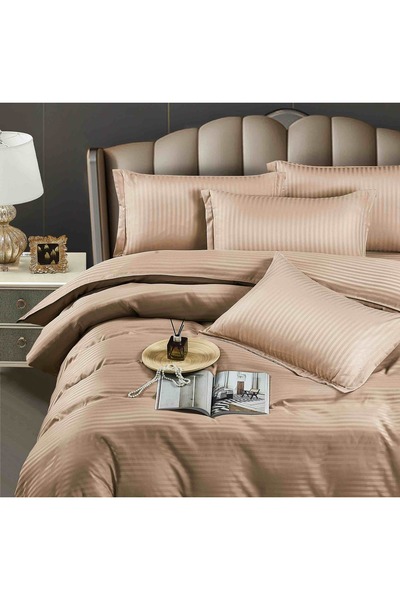 JOJO HOME Double bed linen, fine damask Deluxe, 6 pieces, Beige