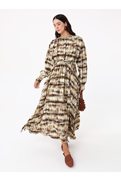 MRS. POLEEN Patterned Hijab Dress - Brown - Mrs Poleen