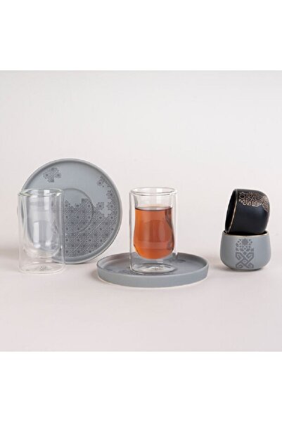 Dallaty grey porcelain and glass Tea and coffee cups set 18 pcs