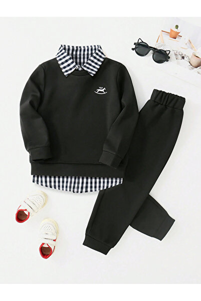 Take Two By Styli Boys Black Solid Sweatshirt and Joggers Set