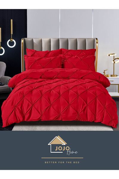 JOJO HOME Bed Linen, 6 Pieces, Embroidered Pleats, Finet Premium, Red