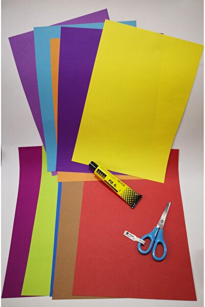 single color Renkli Fon Kartonu 10 Renk Karışık 24x34, Okul Makası, Su Bazlı ...