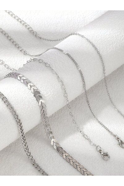 Take Two By Styli Set of 5 - Silver Assorted Chain Anklets