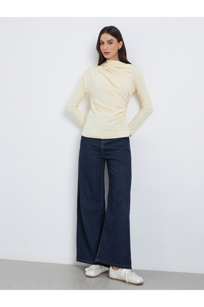 Take Two By Styli Women Solid Ruched Detail Asymmetric Neck Top