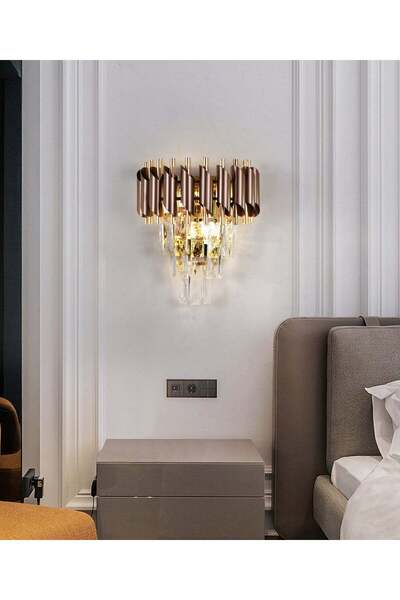 RFAN Wall Lamp, Model S9001/2KF, Crystal Texture, Metal, 2 X E27, Brown/Gold