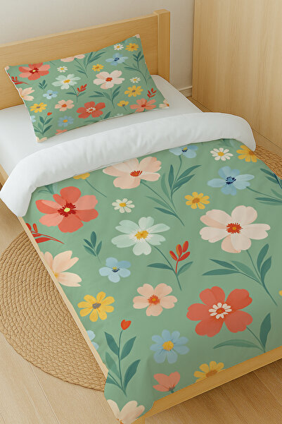 Else Dekor Tiny Flowers Patterned Cotton Satin Single Duvet Cover Set 160X220Cm