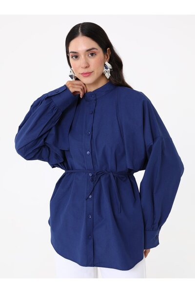 MRS. POLEEN Balloon Sleeve Tunic - Navy Blue - Mrs Poleen