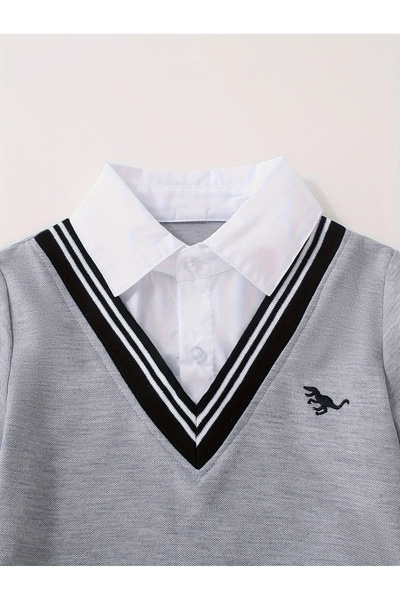 Take Two By Styli Boys Grey Collared 2in1 Style Shirt