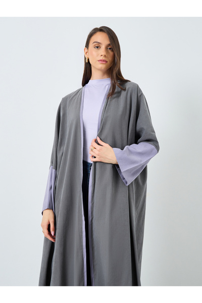 Take Two By Styli Colorblock Sleeve Open Front Abaya