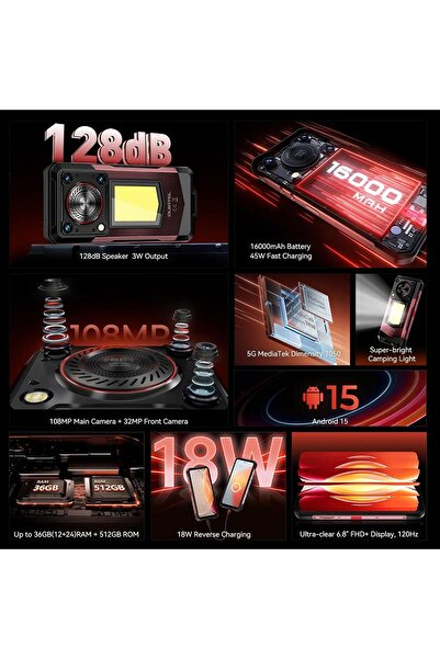Generic Oukitel WP56 5G Rugged Phone 6.8'' FHD+ Display 16000mAh Big Battery 108MP Camera Android 15(12GB+51