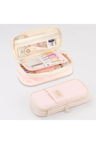 Generic حافظة أقلام رصاص أصلية من أنجو ماكارون مزدوجة الطبقات قابلة للسحب وسعة كبيرة (وردي)