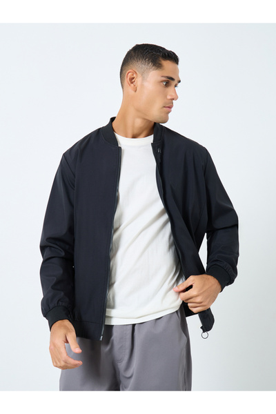 Take Two By Styli Men Black Solid Bomber Jacket