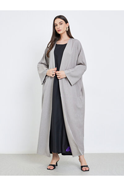 Take Two By Styli Grey Batwing Sleeve Open Front Abaya