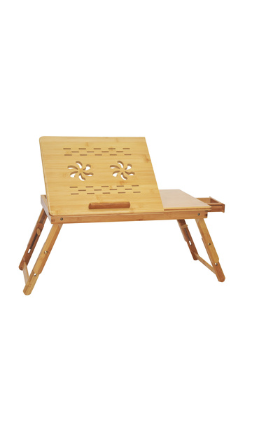 Homelux Masă pentru laptop, bambus, pliabilă, reglabilă, 53x33x20/30 cm, 2 sloturi de răcire, sertar
