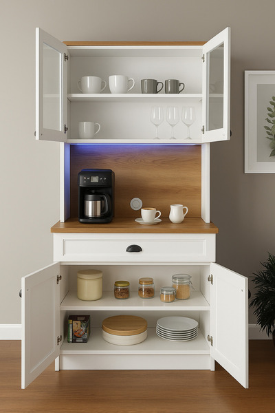 mp atelier ÜCRETSİZ MONTAJ Classico Çok Amaçlı Kahve Köşesi LED Işıklı,Modern Tasarım