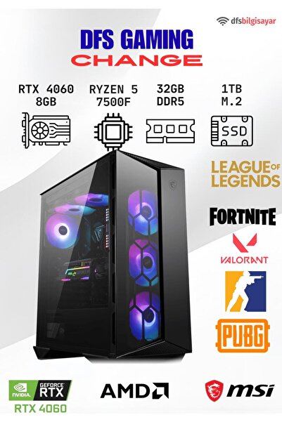 MSI DFS GAMING CHANGE RYZEN 5 7500F-B650M-RTX 4060-32GB DDR5 RAM-1TB M.2 SSD-OYUNCU BİLGİSAYARI