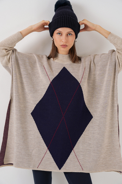 Bigdart 15783 Pulover Poncho cu fante - A.CREM