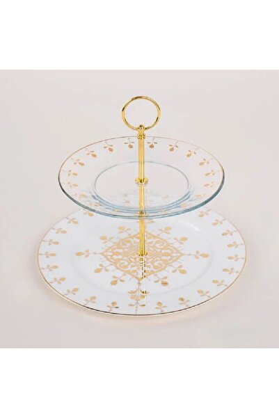 LA MESA gold porcelain and glass 2 tiered cake stand