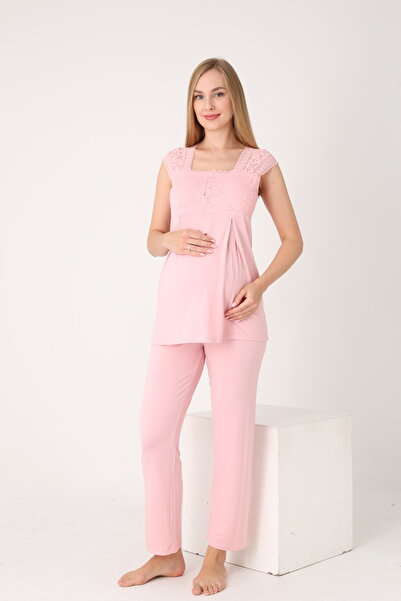 Miss Dünya Lissa Dantel Detaylı Zarif Sabahlık, Gecelik ve Pijama 4’lü Emzirme ve Anne Seti