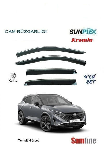 SUNPLEX Kromlu Cam Rüzgarluğı Yeni Niassan Qashqai 2025 Modeller için 4'lü Set Transparan Görünüm Yeni ürün
