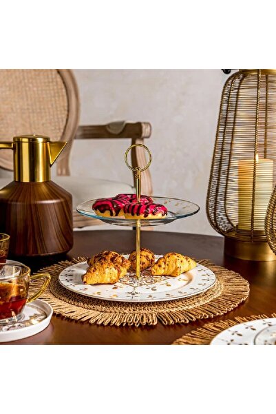 LA MESA gold porcelain and glass 2 tiered cake stand