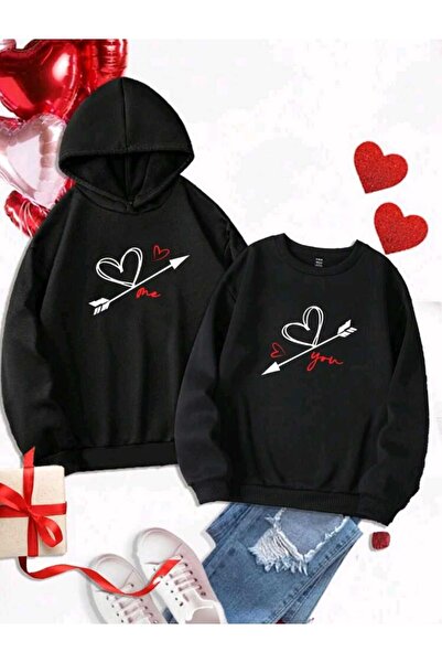 caddekombin Double Hooded and Crew Neck Me & You Printed Sweatshirt for Couples