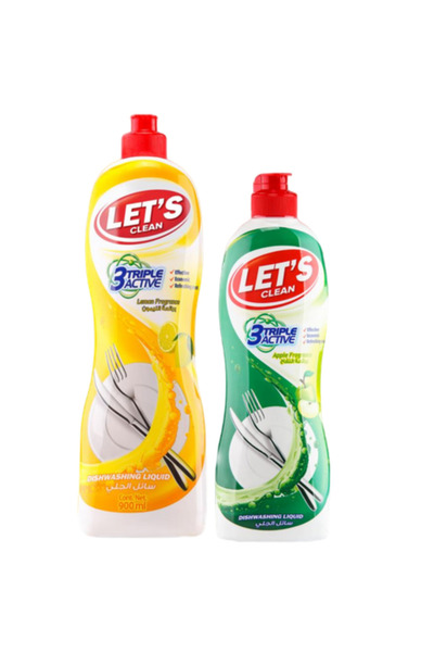Let's Clean سائل غسيل الأطباق برائحة الليمون 900 مل ورائحة التفاح 500 مل