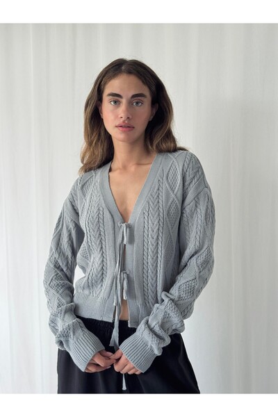 Retrobird Front Tie Cardigan Women's Gray