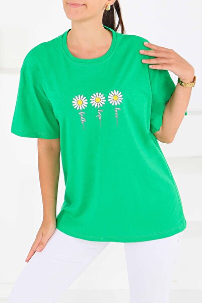 TOFİSA Μπλουζάκι με στάμπα και κοντά μανίκια πράσινο - 27578