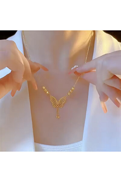 DUZAI 316L Stainless Steel Butterfly Tassel Pendant Choker Necklace for Women – Trendy Fashion Jewelry
