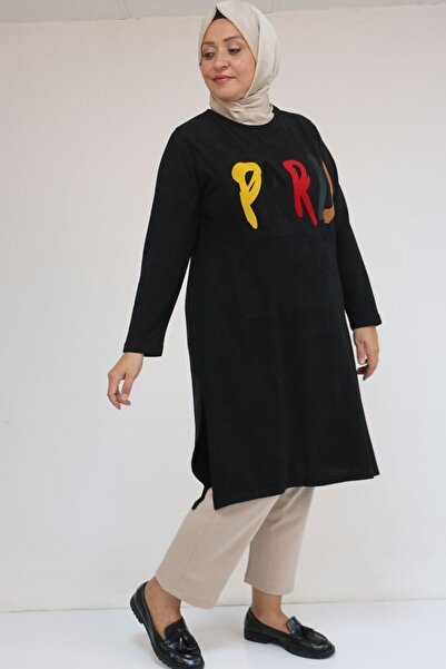 Eslina 58107 Plus Size Mir Tunic with Paris Print on the Front - Black