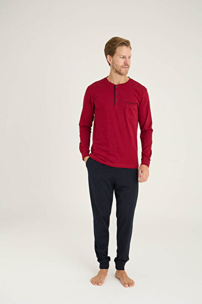 KLY Men's Midi Collar Ribbed Pajama Set Comfortable Sleepwear