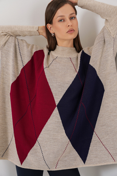 Bigdart 15783 Slit Poncho Sweater - D.Cream