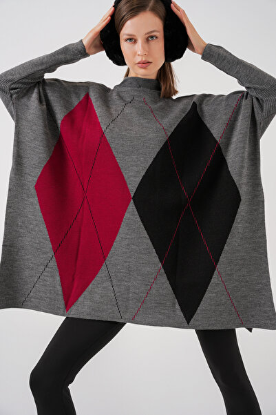 Bigdart 15783 Slit Poncho Sweater - C.Grey