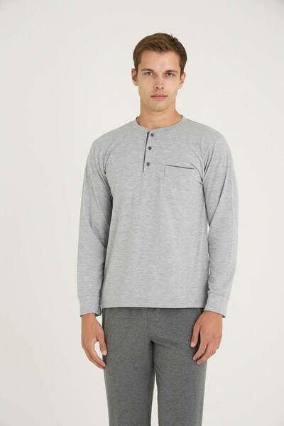 KLY Men's Midi Collar Ribbed Pajama Set Comfortable Sleepwear
