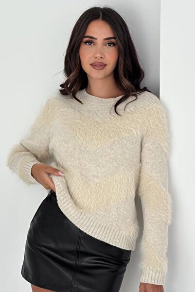 Ded COLLECTION Γυναικείο πλεκτό πουλόβερ με στρογγυλή λαιμόκοψη και λεπτομέρε...