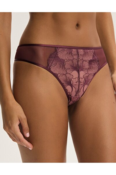 ESOTIQ Chiloți brazilieni pentru femei, eleganți, din dantelă florală cu detalii de plasă | Cecylia