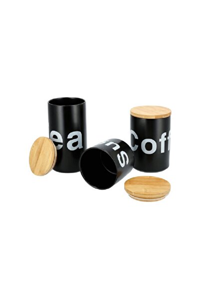Dallaty 3 piece black porcelain canister set
