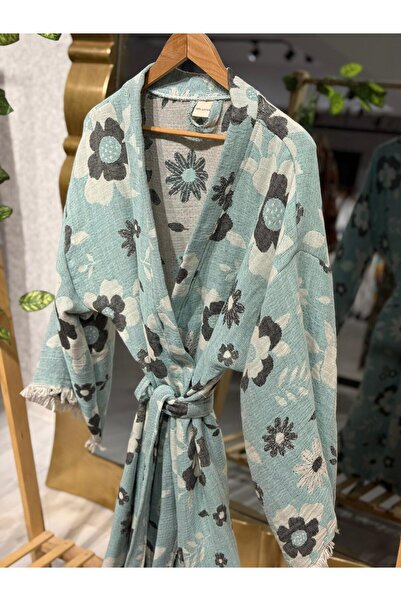 Befera Design Kimono de muselină 100% bumbac cu model floral, halat de baie jacquard, caftan, halat de baie