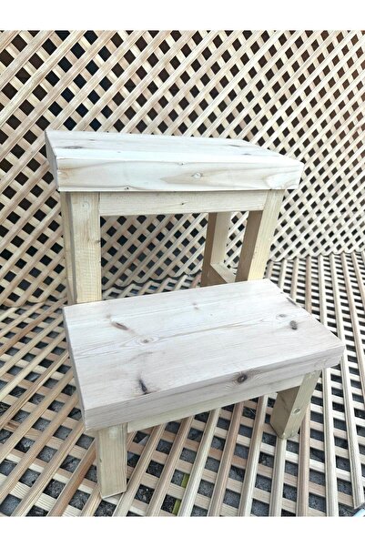 Nest WoodTr Doğal Ahşap Merdiven Basamak Tabure Banyo Mutfak Wc Doğal İki Bas...