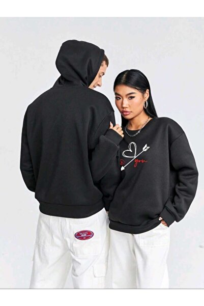 caddekombin Double Hooded and Crew Neck Me & You Printed Sweatshirt for Couples