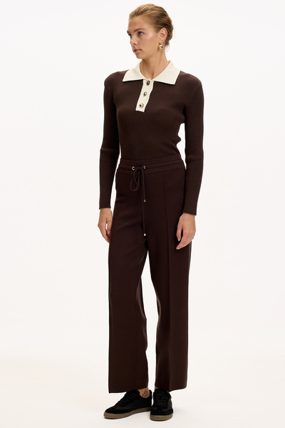 Exquise Lace-Up Regular Knitwear Pants