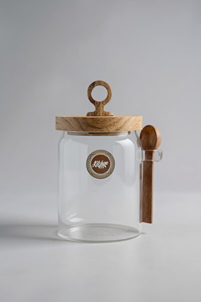 Kitchen Way وعاء توابل أكاسيا مع غطاء محكم وملعقة طراز KW-799