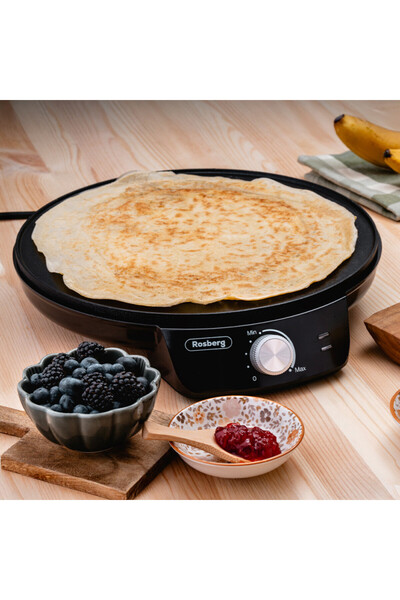 rosberg R51323A Pancake Maker, 1200W, Utensil Included, 30 cm, Thermostat, Black