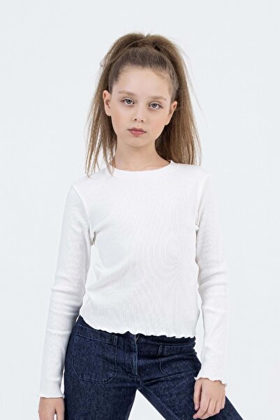 ww waka waka kids store Girl's Long Sleeve Ribbed T-Shirt Ecru & Black