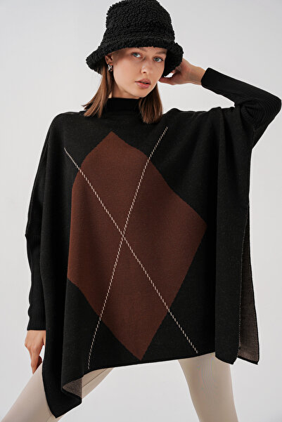 Bigdart 15783 Pulover Poncho cu fante - A.Negru