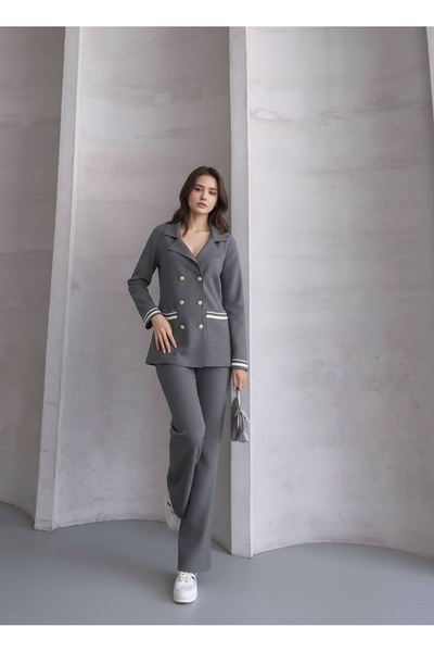 Welsoft Button Detail Shirt Collar Knitwear Set